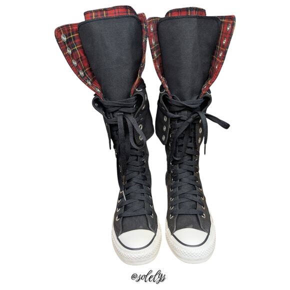 Converse RARE 2007 Japan All Star XXHI Knee High Black Red Plaid Foldover M5/W7 - Picture 11 of 16